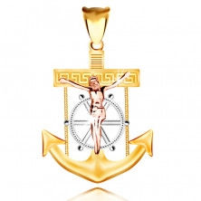 Pendant in combined 9K gold – naval anchor with Jesus on a cross