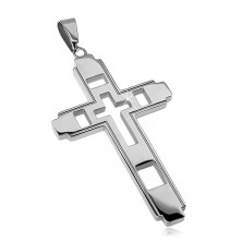 Surgical steel pendant, big cross with cutout cross