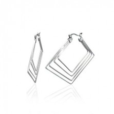 Steel earrings in silver colour - four squares, 35 mm