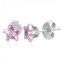 Stud earrings made of 316L steel - pink zircon star