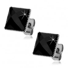 Earrings made of 316L steel - black cut zircon