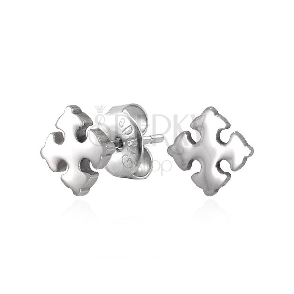 Steel earrings in silver colour - shiny violet Cross Bottony, studs