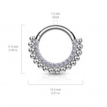 316L steel nose piercing - semicircle decorated with small zircons, shiny beads, 10 mm