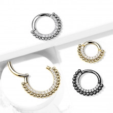 316L steel nose piercing - semicircle decorated with small zircons, shiny beads, 10 mm