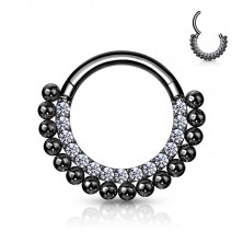 316L round steel nose piercing - semicircle decorated with small zircons, shiny beads, 6 mm