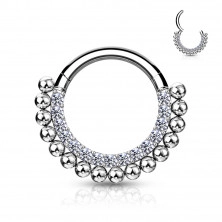 316L round steel nose piercing - semicircle decorated with small zircons, shiny beads, 6 mm