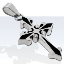 Pendant made of surgical steel, bicoloured cross with four zircons