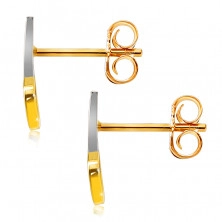 Brilliant earrings made of 14K combined gold - strip with diamonds, smooth heart, studs