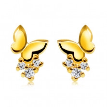 Brilliant earrings made of yellow gold 585 -full mirror-polished butterfly, round clear diamonds, studs