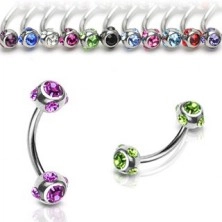 Eyebrow piercing made of stainless steel – banana ring with ornate bezels, round zircons