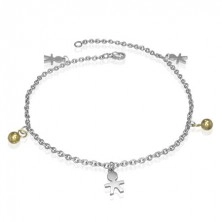 Steel charm bracelet - stickman and ball beads
