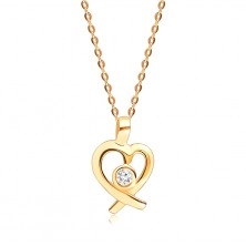 Brilliant necklace made of 585 yellow gold – a round brilliant in a heart-shaped outline, thin chain