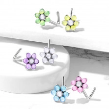 Curved nose piercing made of stainless steel - flower with epoxy glaze, various colors