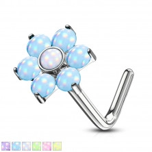 Curved nose piercing made of stainless steel - flower with epoxy glaze, various colors