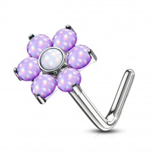 Curved nose piercing made of stainless steel - flower with epoxy glaze, various colors