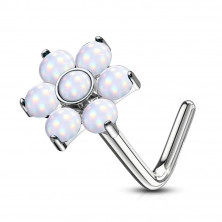 Curved nose piercing made of stainless steel - flower with epoxy glaze, various colors