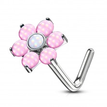 Curved nose piercing made of stainless steel - flower with epoxy glaze, various colors