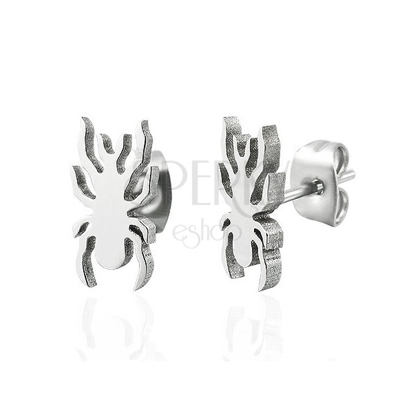 Steel earrings in silver hue - shiny spider