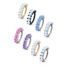 316L steel nose, ear or eyebrow piercing - ring with synthetic opals, PVD technology, 0,8 mm