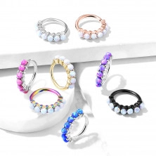 316L steel nose, ear or eyebrow piercing - ring with synthetic opals, PVD technology, 0,8 mm