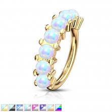 316L steel nose, ear or eyebrow piercing - ring with synthetic opals, PVD technology, 0,8 mm