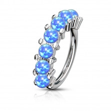 316L steel nose, ear or eyebrow piercing - ring with synthetic opals, PVD technology, 0,8 mm