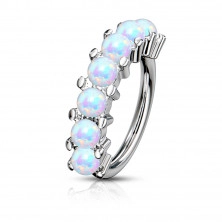 316L steel nose, ear or eyebrow piercing - ring with synthetic opals, PVD technology, 0,8 mm