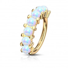 316L steel nose, ear or eyebrow piercing - ring with synthetic opals, PVD technology, 0,8 mm