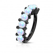 316L steel nose, ear or eyebrow piercing - ring with synthetic opals, PVD technology, 0,8 mm