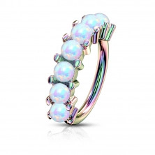 316L steel nose, ear or eyebrow piercing - ring with synthetic opals, PVD technology, 0,8 mm