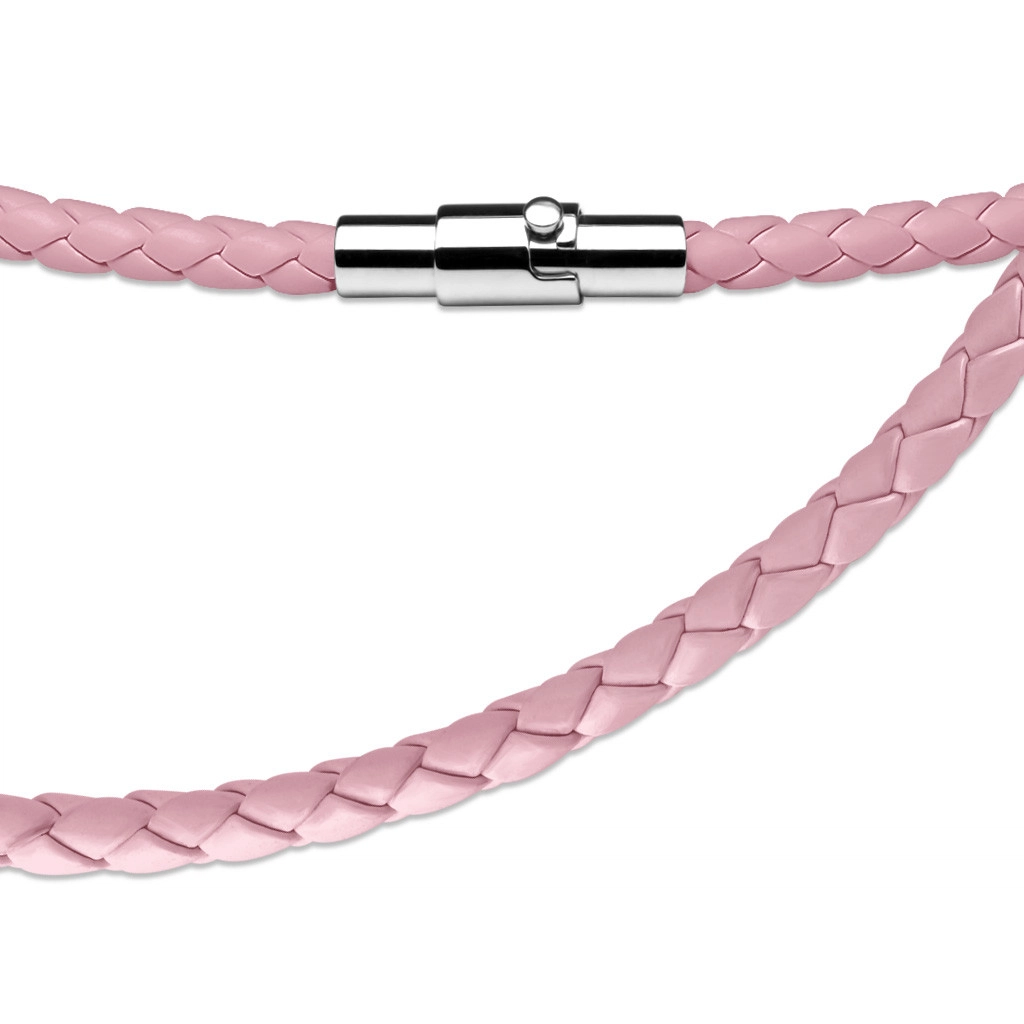 Pink leather cord necklace - braided pattern, lockable magnetic closure |  Jewelry Eshop