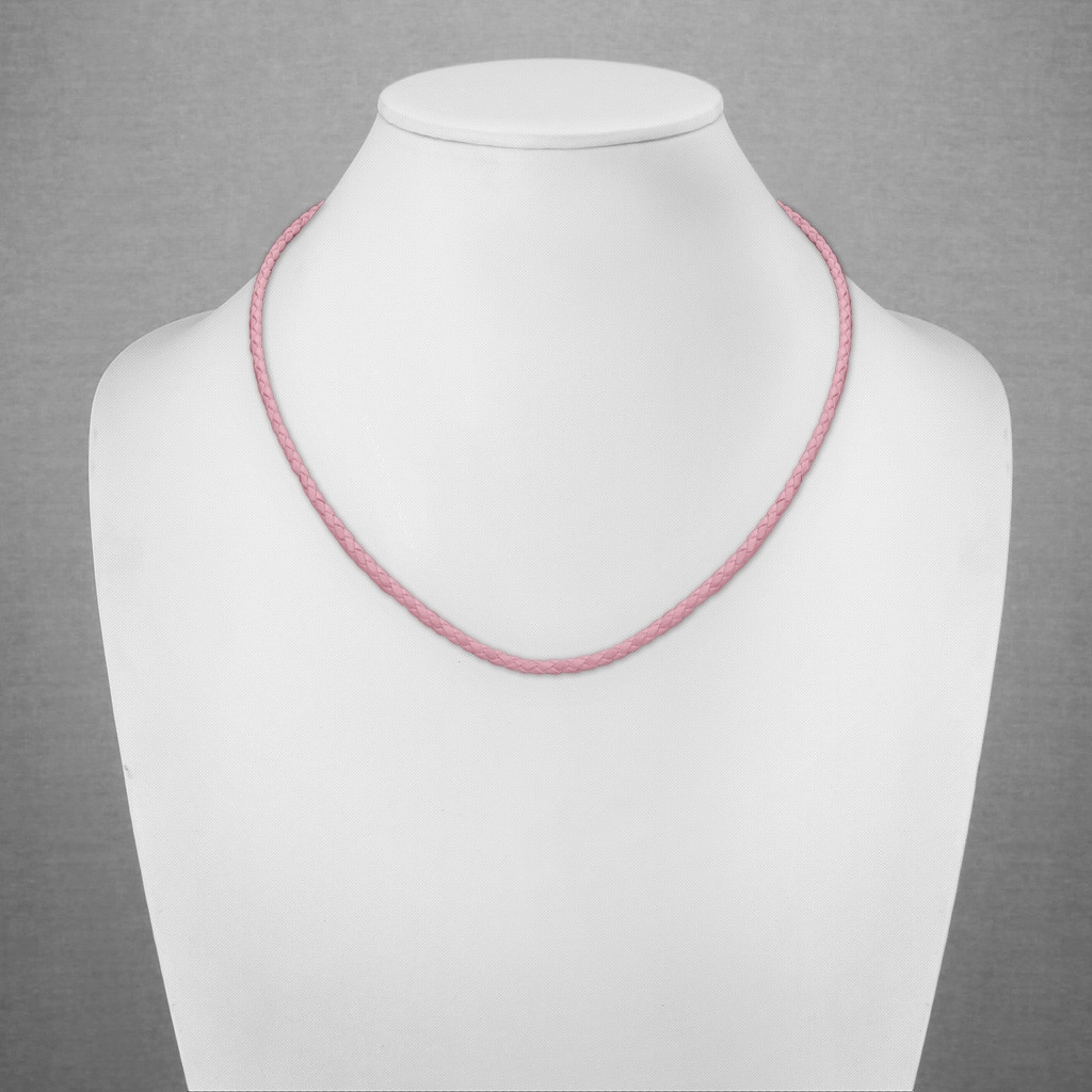 Pink leather cord necklace - braided pattern, lockable magnetic closure |  Jewelry Eshop