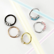 Steel nose piercing - ring with five zircons, different color designs