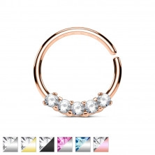 Steel nose piercing - ring with five zircons, different color designs