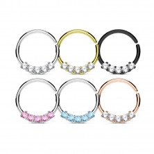 Steel nose piercing - ring with five zircons, different color designs