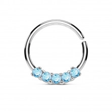 Steel nose piercing - ring with five zircons, different color designs