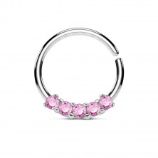 Steel nose piercing - ring with five zircons, different color designs