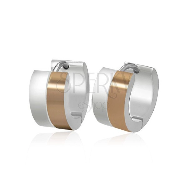 Steel hinged snap earrings - hoops in copper-silver colour