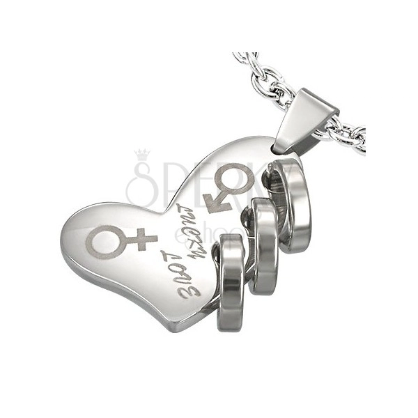 Stainless steel pendant - LUCKY LOVE silver heart