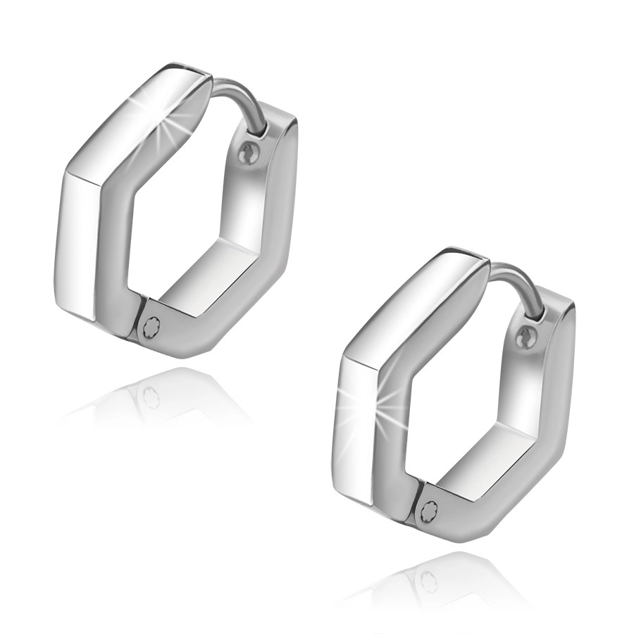 Hinged snap earrings – hexagonal matrix with an arch, silver colour