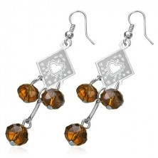 Fashion earrings - ornate rhombus with brown beads
