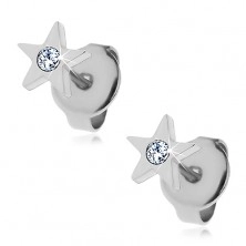 Steel earrings - five-point star with zircon, studs
