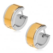 Earrings made of 316L steel - hoops with middle strip in gold colour