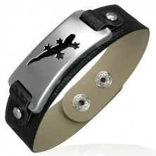 Leather imitation bracelet with steel lizard