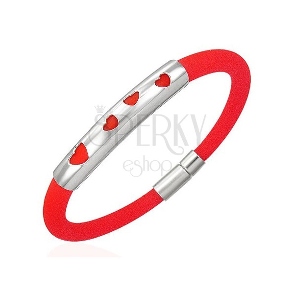 Rubber bracelet - four hearts, red