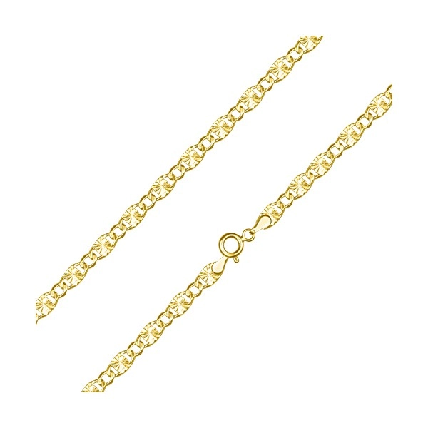 585 Gold chain – beveled and ray-like adorned oval links, 500 mm
