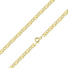 585 Gold bolder bracelet – beveled and ray-like adorned oval links, 200 mm