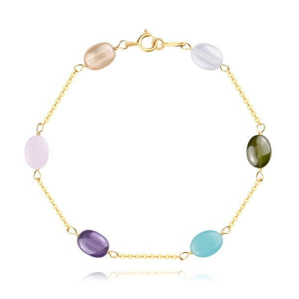 14K Yellow gold bracelet – colourful oval-shaped zircons