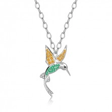 925 Silver necklace – hummingbird, yellow, green, black stone, thin chain