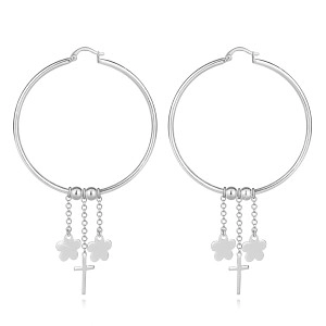 925 Silver earrings – classic hoops, cross, flowers, beads, chains, French lock